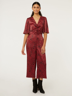 Red Leopard Print Ruched Front Jumpsuit Women at ASDA