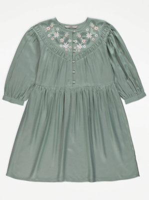 Green Floral Embroidered Dress Kids at ASDA