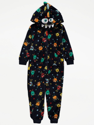 Navy Monster Fleece Onesie Kids at ASDA