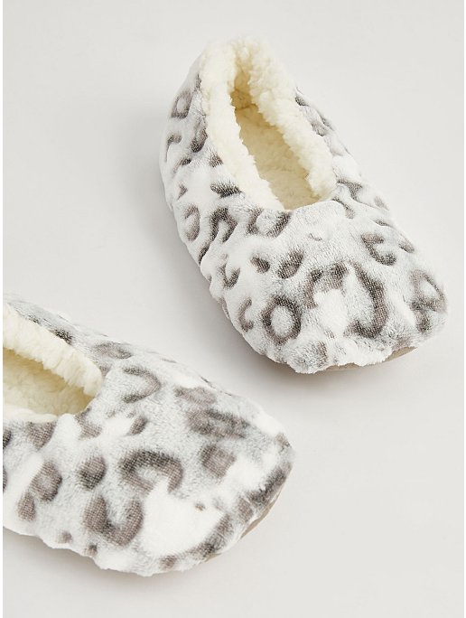 Grey Animal Print Fleece Slipper Socks | Women | George at ASDA
