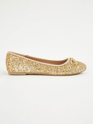 Gold Glitter Ballet Shoes Kids at ASDA