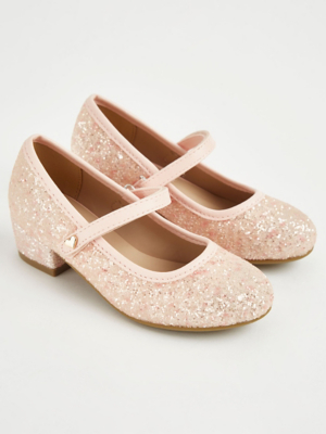 Easy On Pink Glitter Heeled Shoes Kids at ASDA