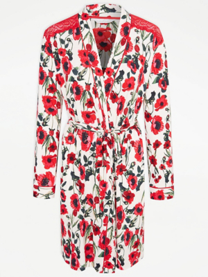 Entice Red Poppy Floral Wrap Over Dressing Gown Women at ASDA