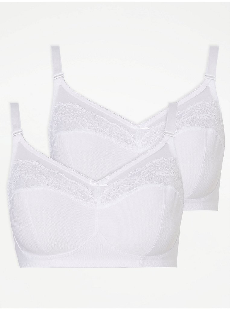 White Full Cup Non-Wired Lace Bras 2 Pack, Lingerie