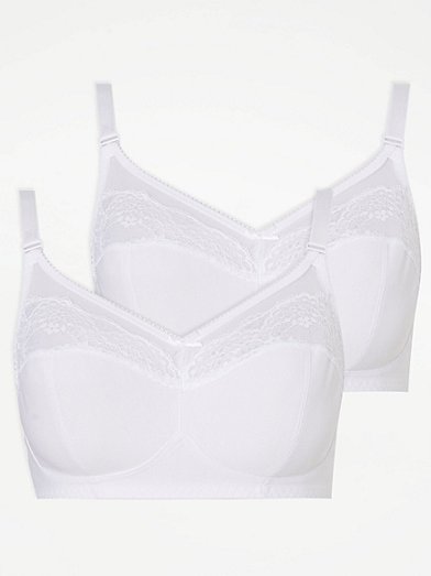 Front Fastening Lace Non Wire Support Bras 2 Pack