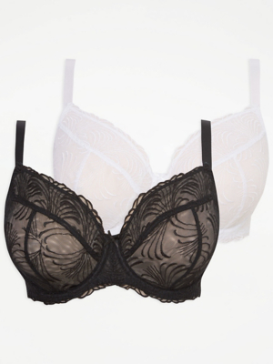 Black Embroidered NonPadded Bra 2 Pack Women at ASDA