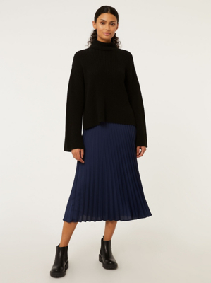 Navy Pleated Midi Skirt Women at ASDA