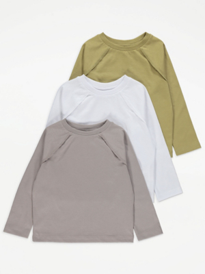 Plain Long Sleeve Tops 3 Pack Kids at ASDA