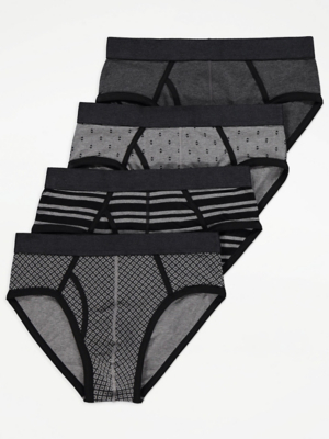 Grey Patterned Briefs 4 Pack Men at ASDA