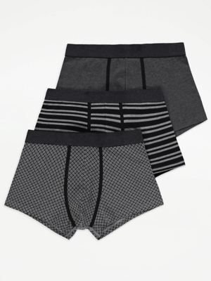 Grey Patterned Hipster Trunks 3 Pack Men at ASDA