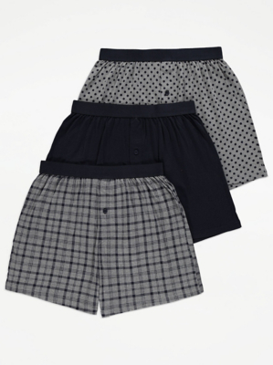 Grey Checked Loose Fit Boxers 3 Pack Men at ASDA