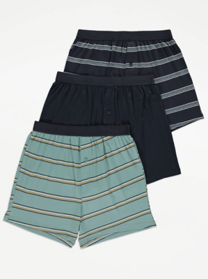 Navy Striped Loose Fit Boxers 3 Pack Men at ASDA