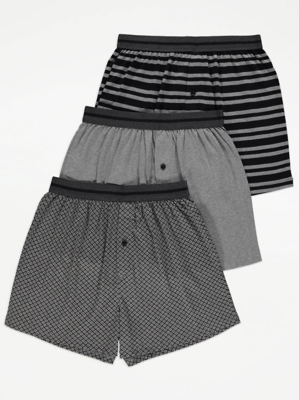 Grey Striped Loose Fit Boxers 3 Pack Men at ASDA
