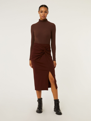 womens brown midi skirt