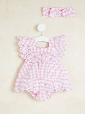 Billie Faiers Pink Gingham Dress and Headband Outfit Baby at