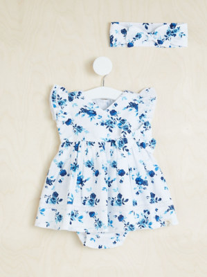 Billie Faiers Blue Rose Dress Bloomers and Headband Outfit Baby