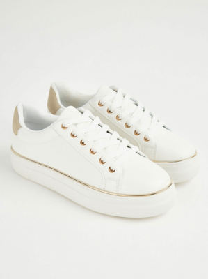 White Metallic Trim Lace Up Trainers Women at ASDA