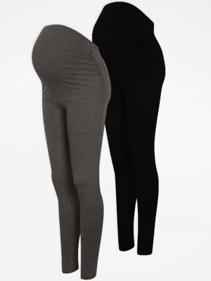 Maternity Charcoal Over Bump Leggings 2 Pack Women at ASDA