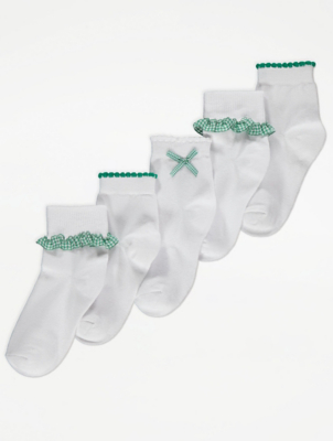 Green Gingham Trim Socks 5 Pack Kids at ASDA