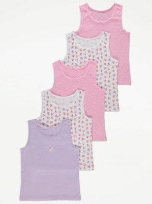 Pink Unicorn Print Vests 5 Pack Kids at ASDA