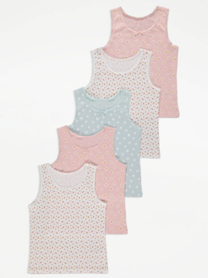 Pastel Floral Print Vests 5 Pack Kids at ASDA