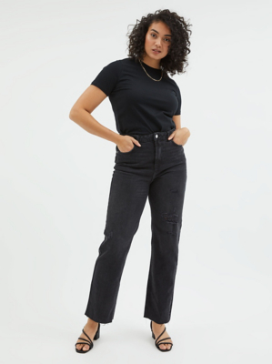 Black Ripped Straight Leg Jeans Women at ASDA