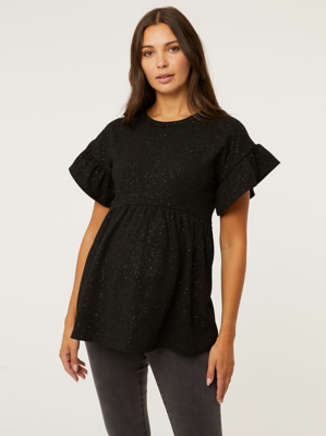 Maternity Black Sparkle Peplum Top Women at ASDA