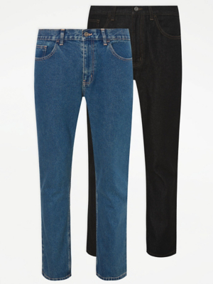 Straight Fit Jeans 2 Pack Men at ASDA