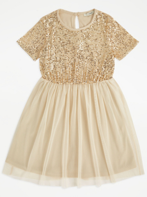 Gold Sequin Skater Dress Kids at ASDA