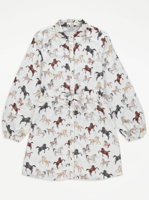 Cream Horse Print Shirt Dress Kids at ASDA