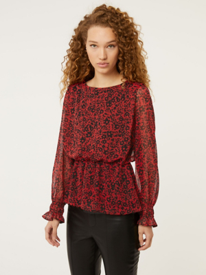 Red Floral Long Sleeve Peplum Blouse Sale & Offers at ASDA