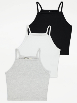 Grey Plain Cami Tops 3 Pack Kids at ASDA