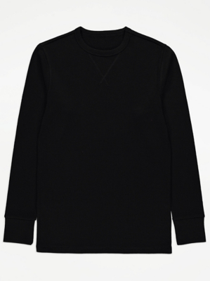 Black Long Sleeve Ribbed Thermal Top Men at ASDA