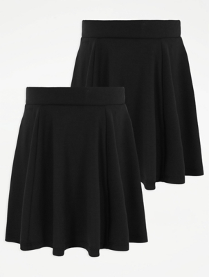 Girls Black Skater School Skirt 2 Pack School at ASDA