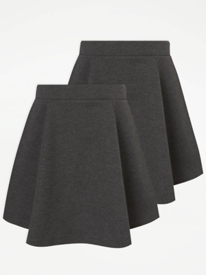 Girls Grey Plus Fit Skater School Skirt 2 Pack School at ASDA