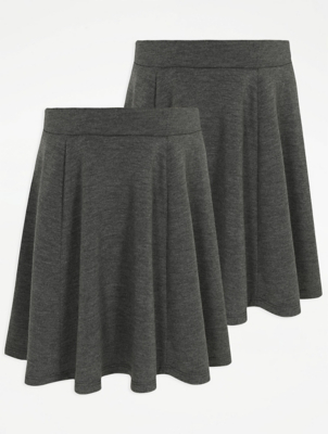 Girls Grey Skater School Skirt 2 Pack School at ASDA