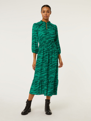 Green Zebra Print Boho Midi Dress Women at ASDA