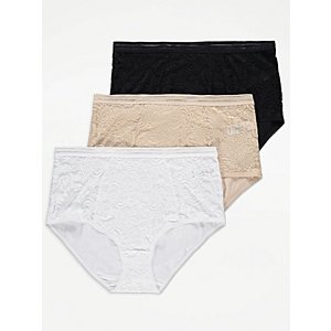 Lace Full Brief Knickers 3 Pack, Lingerie