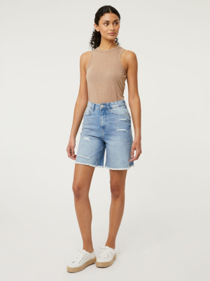 Blue Distressed Denim Bermuda Shorts Women at ASDA