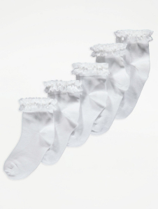 White Lace Trim Ankle Socks 5 Pack | Kids | George at ASDA