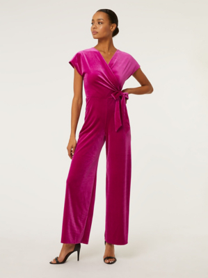 Pink Velour Wrap Jumpsuit Women at ASDA
