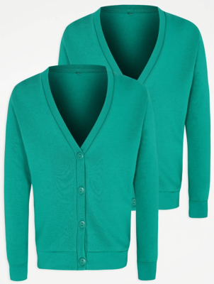 Girls Jade Green Jersey School Cardigan 2 Pack School at ASDA