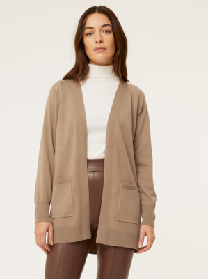 Camel Knitted Edge To Edge Longline Cardigan Women at ASDA