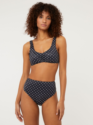 Black Polka Dot High Waisted Bikini Bottoms Women at ASDA