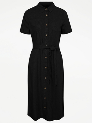 Black Linen Blend Midi Shirt Dress | Sale & Offers | George at ASDA