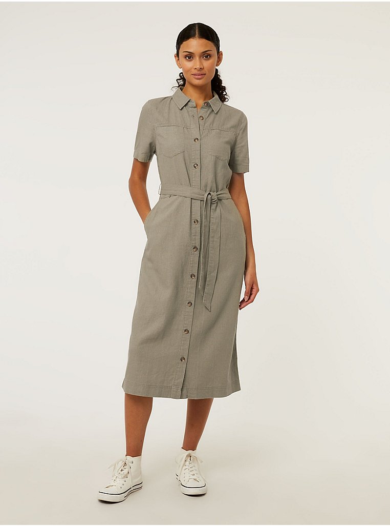 Khaki Linen Blend Midi Shirt Dress | Women | George at ASDA