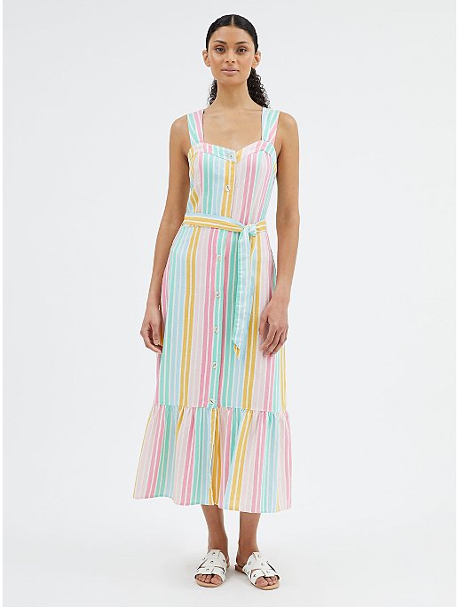 Pastel Striped Button Up Linen Blend Sundress | Women | George at ASDA