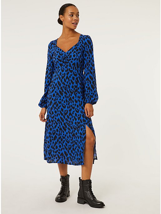 Blue Animal Print Ruched Front Dress | Women | George at ASDA