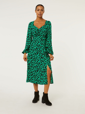 Warehouse Animal Print Dress Green Leopard Print Warehouse Green Lace Midi  Dress YOURS LONDON Plus