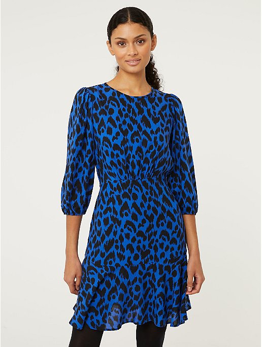 Blue Leopard Print Flared Mini Dress | Women | George at ASDA